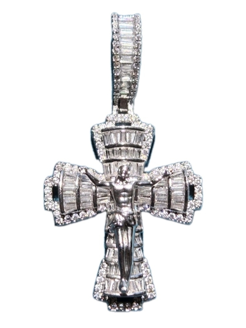 Iced Out Jesus Cross Pendant/ 925 Sterlin Silvr w Mossinite Stones NEW - Picture 8 of 12
